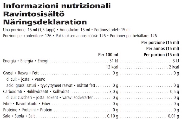 Etichetta ingredienti Aloe Concentrato alle Erbe Herbalife mango